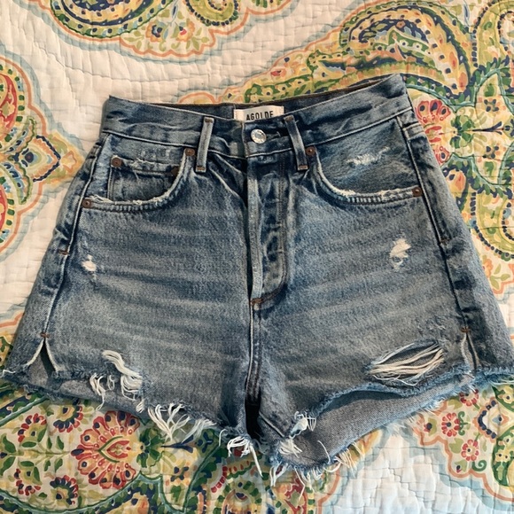 Agolde Pants - Agolde Blue Distressed Jean Shorts